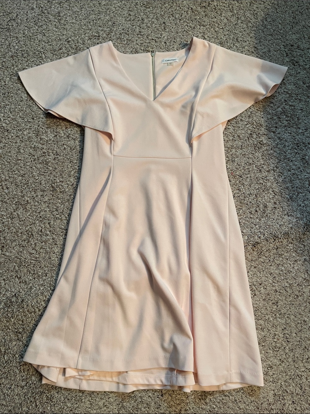 Calvin Klein Light Pink Flutter-Sleeve Midi Dress